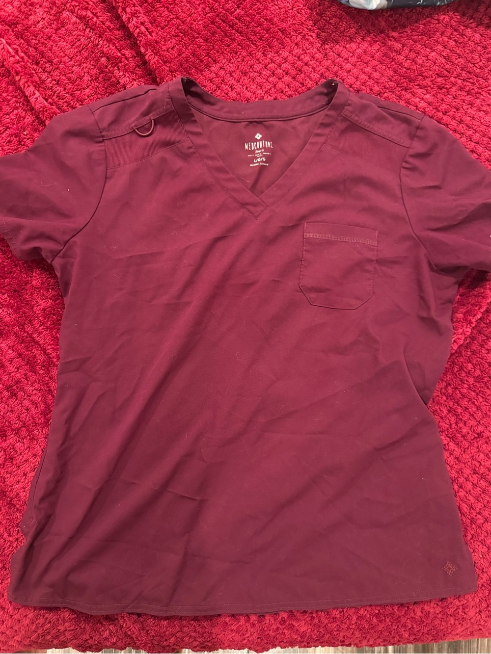 Med Couture Women's V-Neck Scrub Top in Wine